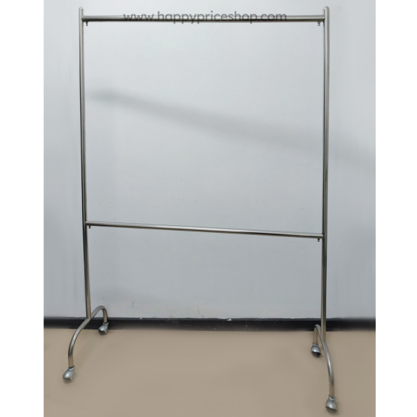 ราวแขวนผ้าสแตนเลส2ชั้น120 ซม. สูง170ซม. มีล้อ ล้อดำ