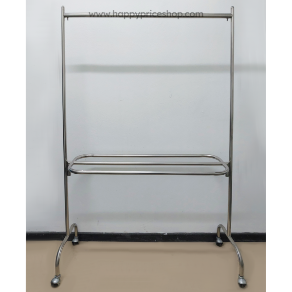 ราวผ้าเช็ดตัวสแตนเลส120 ซม. ราวแขวนผ้าสแตนเลส2ชั้น สูง170ซม. มีล้อ ล้อดำ