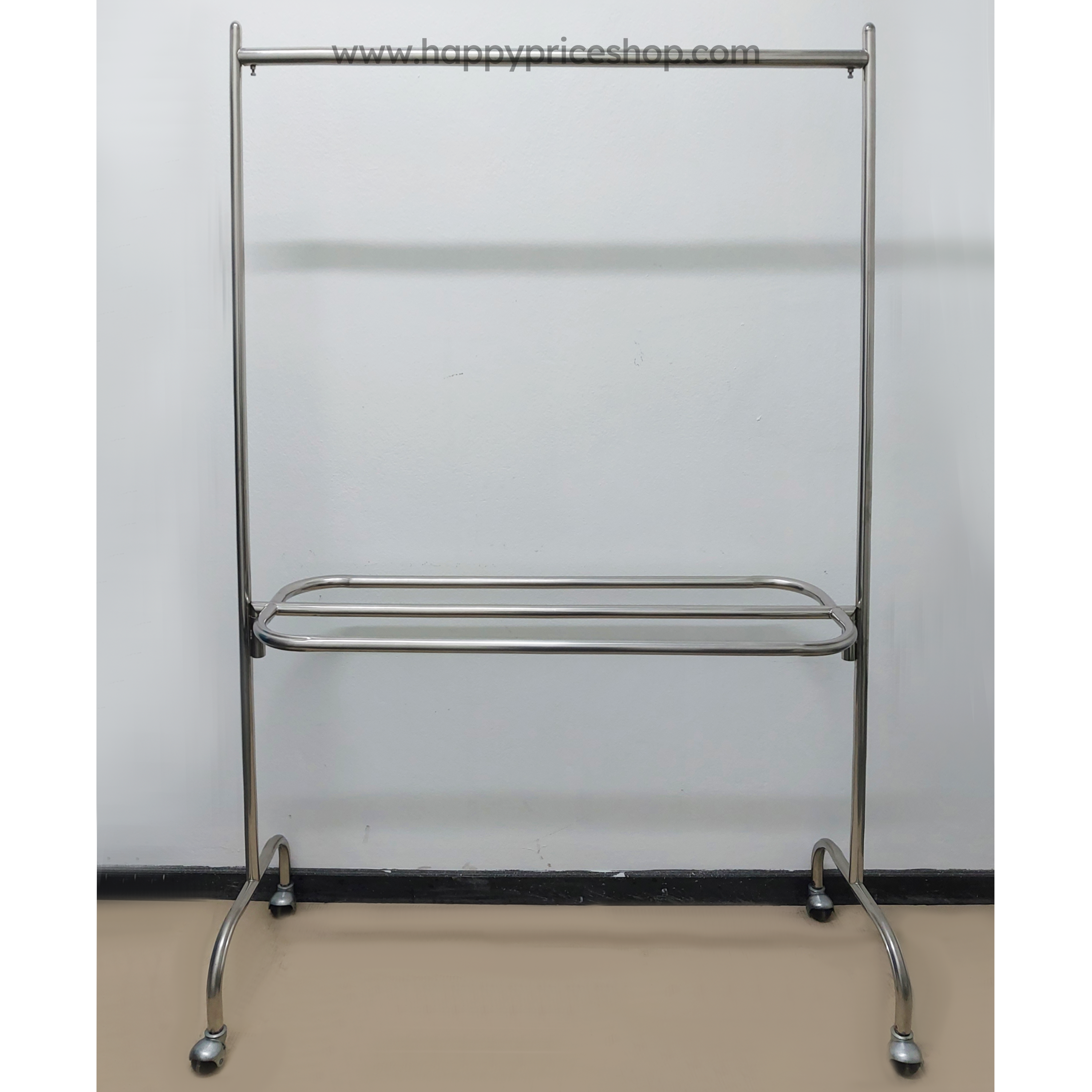 ราวตากผ้าเช็ดตัวสแตนเลส ราวแขวนผ้าสแตนเลส2ชั้น ยาว120ซม. สูง170ซม. มีล้อ ล้อดำ