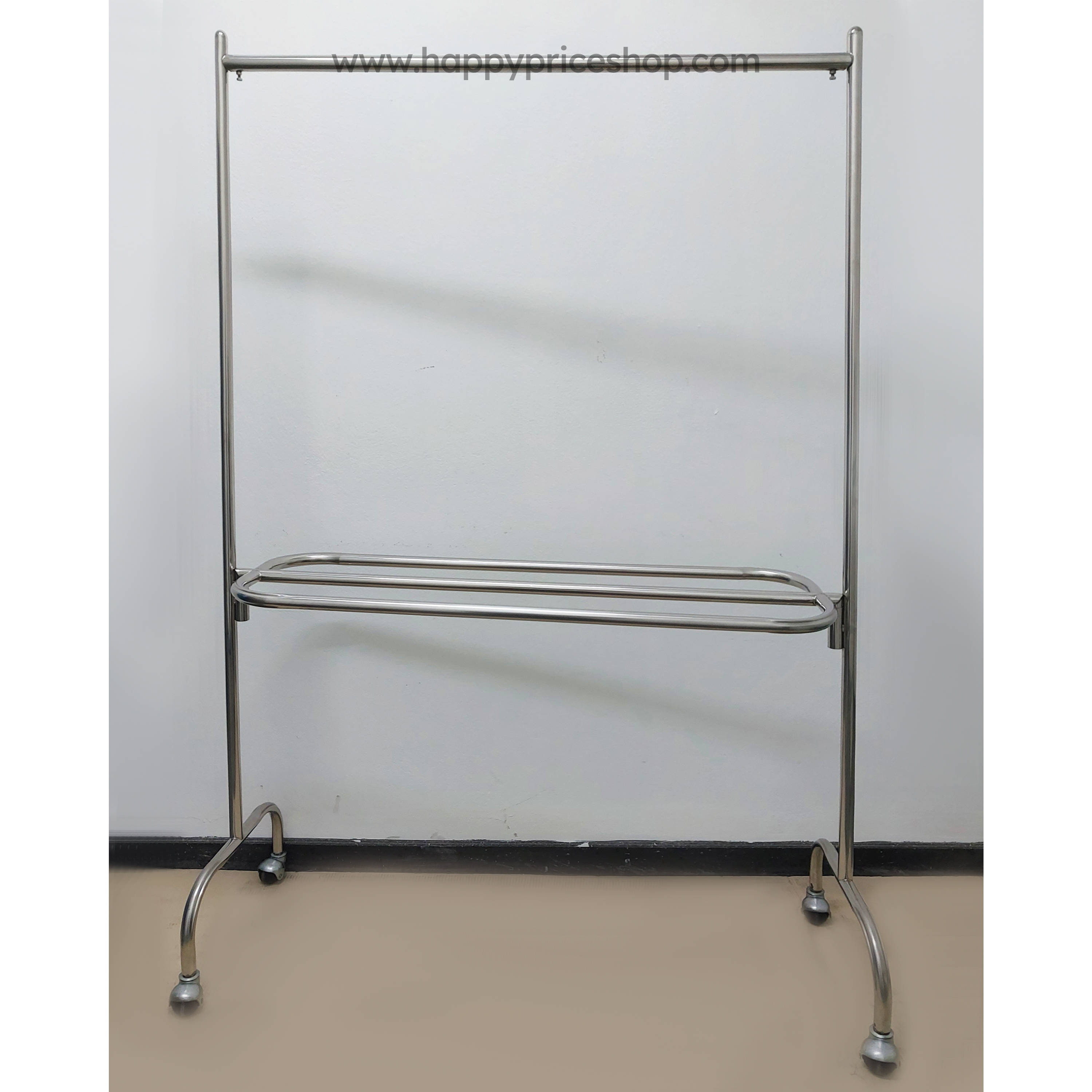 ราวผ้าเช็ดตัวสแตนเลส120 ซม. ราวแขวนผ้าสแตนเลส2ชั้น สูง170ซม. มีล้อ ล้อดำ